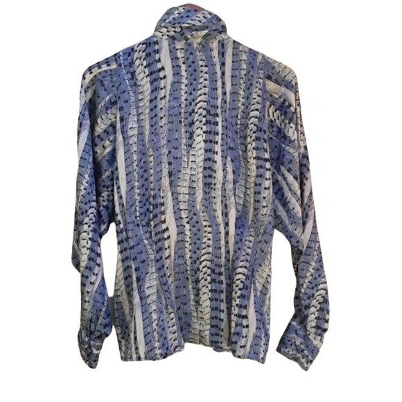 Rare Tess Romeo Renaissance Python Mock Neck Bishop Sleeve Blouse Blue Sz 12 - Picture 4 of 8